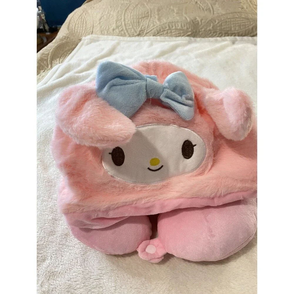 Sanrio My Melody Hooded Travel Neck Pillow Convertible Plush Pink Cute Kawaii